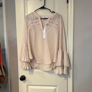 Adelyn Rae Blush Blouse with Ruffled Sleeves
